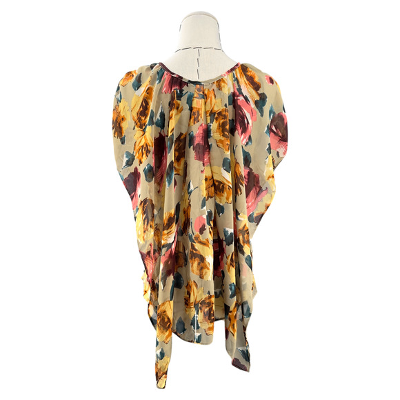 Ivy Jane Silk Taupe Purple Floral Pattern V Neck Blouse Womens Size Small - Picture 3 of 7